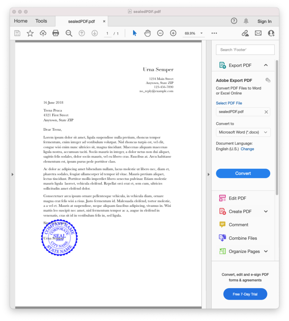 Sample pdf document with seal
